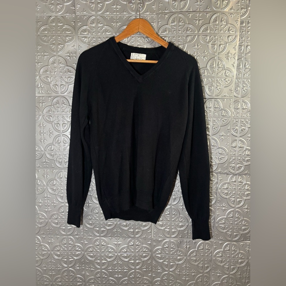 CHRISTIAN DIOR ORLON ACRYLIC MENS v neck sweater vintage 80s 1980s retro luxury
